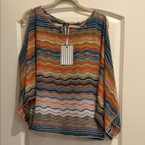 Relaxed Boatneck Blouse in Multicolor Wave Stripe
